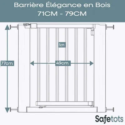 Safetots Barrière Élégante En Bois Blanc, 71cm - 79cm