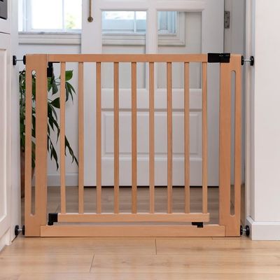 Safetots Barrière Élégante En Bois Naturel, Ouverture 73cm, 15cm-143cm