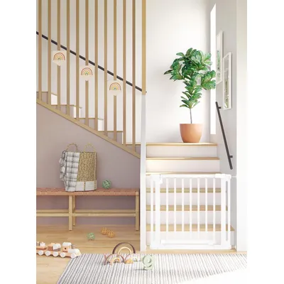 Safetots Barrière Élégante Bois Blanc, Ouverture 73cm, Réglable 125–133cm