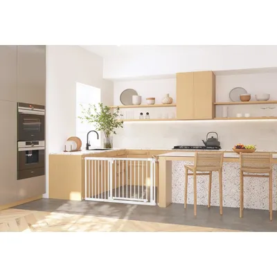 Safetots Barrière Élégante Bois Blanc, Ouverture 73cm, Réglable 125–133cm