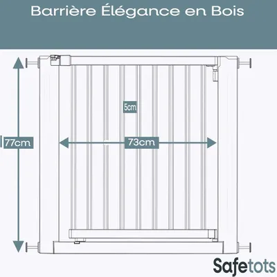Safetots Barrière Élégante Bois Blanc, Ouverture 73cm, Extensible 15-143cm
