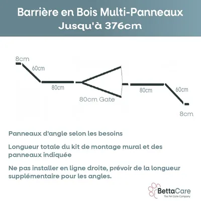 Bettacare Barrière En Bois Multi-panneaux 376cm x 76cm Bettacare Barrière En Bois Multi-panneaux 376cm x 76cm