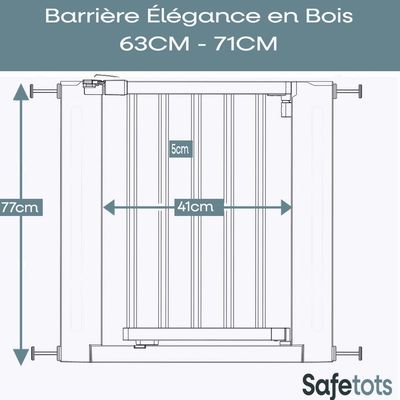 Safetots Barrière ÉléGante En Bois Blanc 63cm - 71cm
