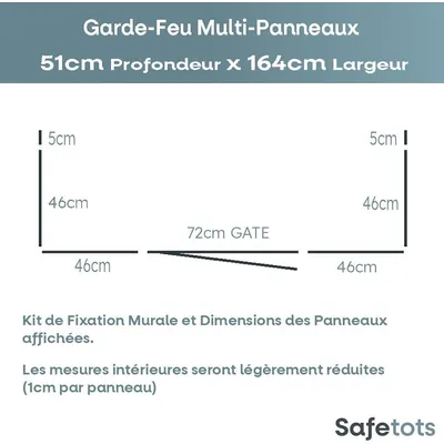 Safetots Garde-feu Multi-panneaux 51 cm x 164 cm, 70 cm H, Gris