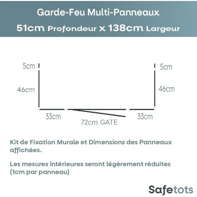 Safetots Garde-feu Multi-panneaux 51 x 138 x 70 cm Gris