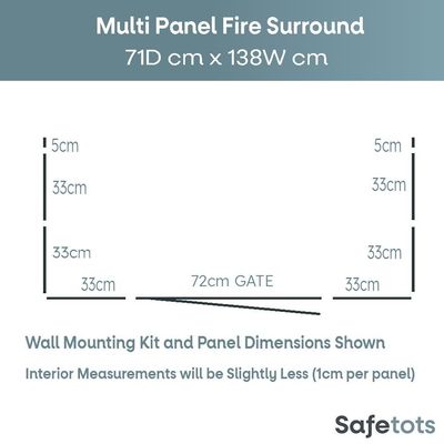 Safetots Pare‑feu Multi‑panneaux 71 x 138 cm, 70 cm de hauteur, Gris