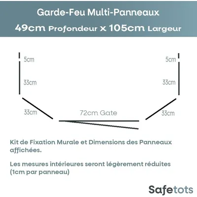 Safetots Pare-feu Multi-panneaux 49 cm x 105 cm, 70 cm Hauteur, Noir