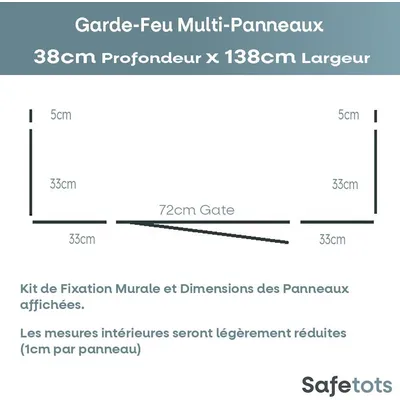 Safetots Pare-feu Multi-panneaux 70cm H 38cm P 138cm L, Noir