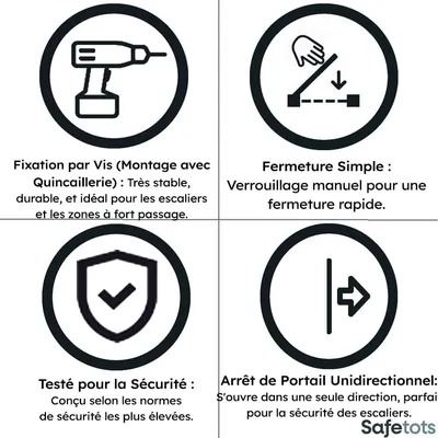 Safetots Barrière escalier bois, fixation vis, 63,5–105,5 cm