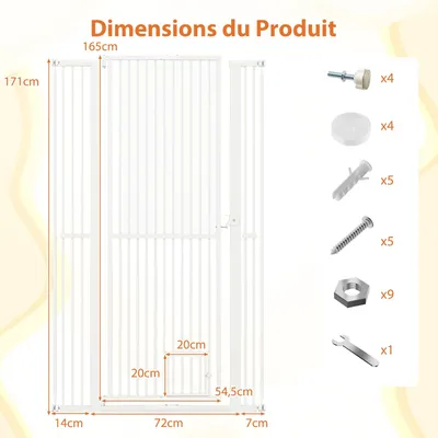 GIANTEX Barrière de Sécurité Chien sans Perçage H 171cm,Réglable 77-104 cm