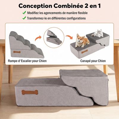GIANTEX Escalier Chien 5 Marches 56 cm, Mousse Housse Lavable, Antidérapant