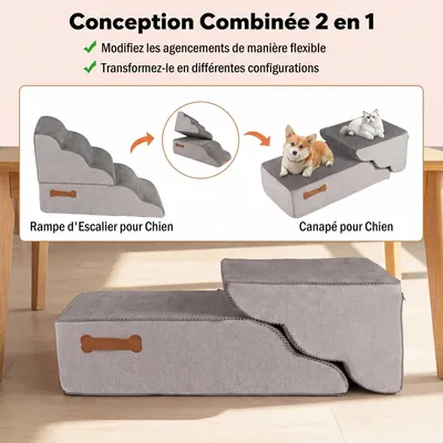 GIANTEX Escalier Chien 5 Marches 56 cm, Mousse Housse Lavable, Antidérapant