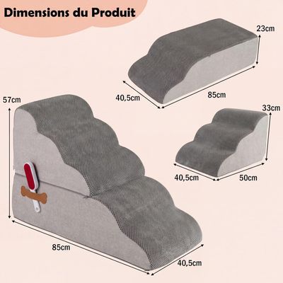 GIANTEX Escalier Chien 5 Marches 56 cm, Mousse Housse Lavable, Antidérapant