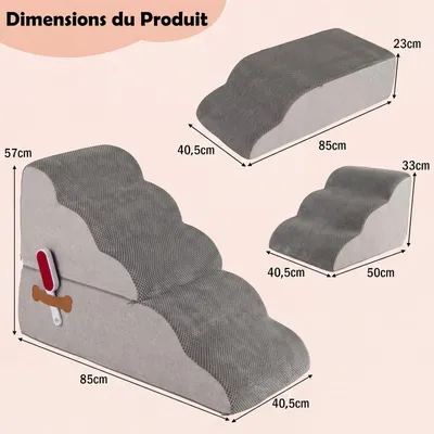 GIANTEX Escalier Chien 5 Marches 56 cm, Mousse Housse Lavable, Antidérapant