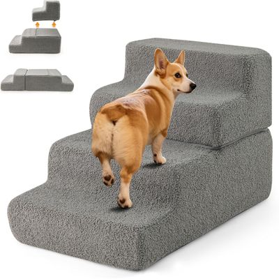 GIANTEX Escalier pour Chiens 4 marches Antidérapant Polaire Douce Lavable