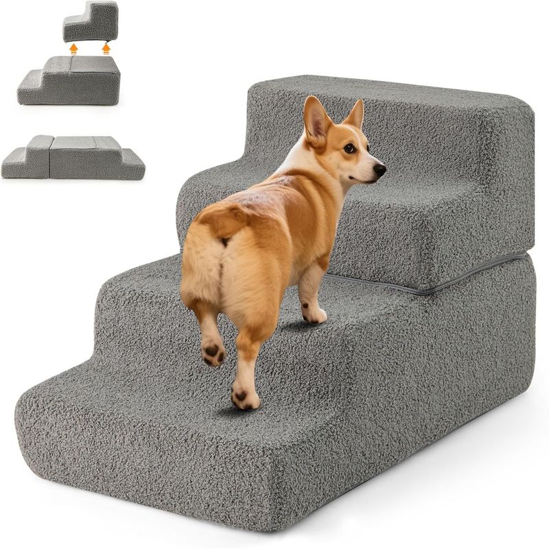 GIANTEX Hundetreppe, 4 Stufen, Rutschfest, Aus Weichem Fleece, Waschbar