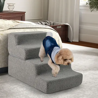 GIANTEX Hundetreppe, 4 Stufen, Rutschfest, Aus Weichem Fleece, Waschbar GIANTEX Hundetreppe, 4 Stufen, Rutschfest, Aus Weichem Fleece, Waschbar
