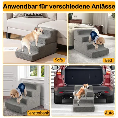 GIANTEX Hundetreppe, 4 Stufen, Rutschfest, Aus Weichem Fleece, Waschbar GIANTEX Hundetreppe, 4 Stufen, Rutschfest, Aus Weichem Fleece, Waschbar