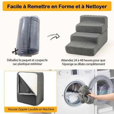 GIANTEX Escalier pour Chiens 4 marches Antidérapant Polaire Douce Lavable