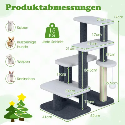 GIANTEX 151 cm XXL-Kratzbaum mit 7 Sisal-Kratzstämmen