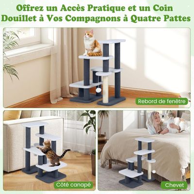 GIANTEX Escalier Chat 4 étapes 62x41 cm Sisal, Balle, Charge 15 kg, Grimper