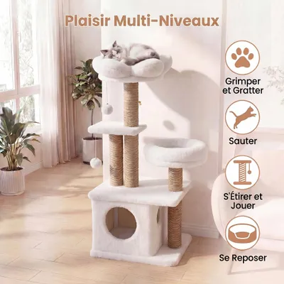 GIANTEX Arbre Chat 96 cm 5 Niveaux, Fleur, Nichoir, 3 Sisal, Pompons, Balle