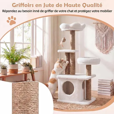 GIANTEX Arbre Chat 96 cm 5 Niveaux, Fleur, Nichoir, 3 Sisal, Pompons, Balle