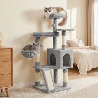 Feandrea Arbres à chat avec Maison et Panier, Griffoir, Hauteur 136 cm