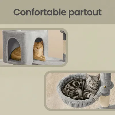 Feandrea Arbres à chat avec Maison et Panier, Griffoir, Hauteur 136 cm