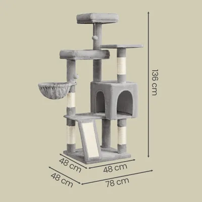 Feandrea Arbres à chat avec Maison et Panier, Griffoir, Hauteur 136 cm