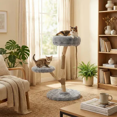 GIANTEX Arbre Chat Bois 50x50 cm, Sisal, Perchoir, Corde, Plateforme