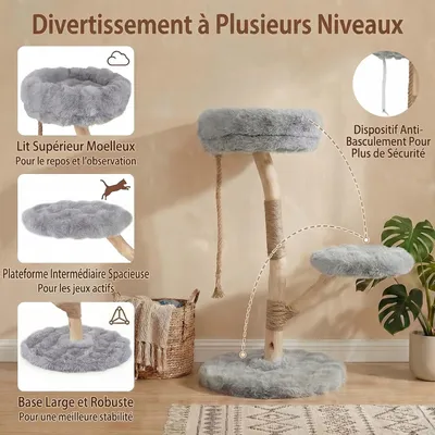 GIANTEX Arbre Chat Bois 50x50 cm, Sisal, Perchoir, Corde, Plateforme