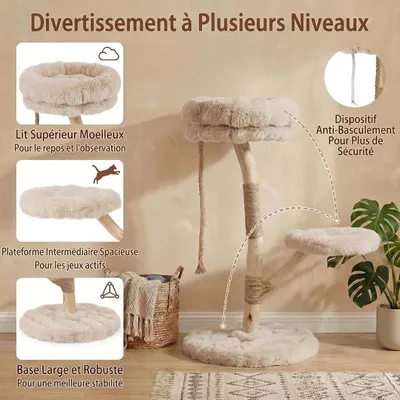 GIANTEX Arbre Chat Bois 50x50 cm, Sisal, Perchoir, Corde, Plateforme