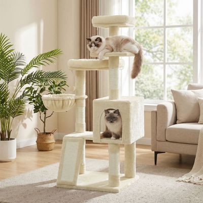 Feandrea Arbres à chat avec Maison et Panier, Griffoir, Hauteur 136 cm