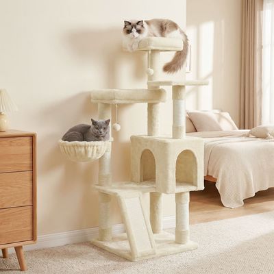 Feandrea Arbres à chat avec Maison et Panier, Griffoir, Hauteur 136 cm