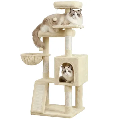 Feandrea Arbres à chat avec Maison et Panier, Griffoir, Hauteur 136 cm