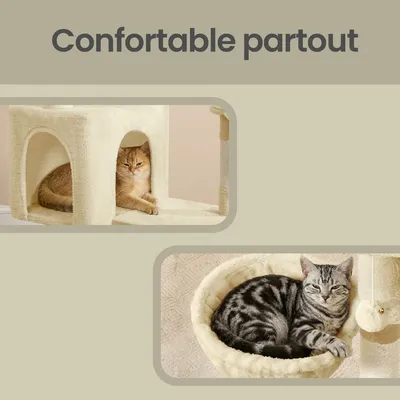 Feandrea Arbres à chat avec Maison et Panier, Griffoir, Hauteur 136 cm