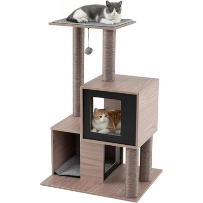 GIANTEX Arbre Chat 4 Niveaux 93 cm, Sisal, 2 Condos, Tapis Lavable