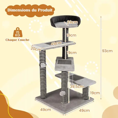 GIANTEX Arbre Chat 5 Niveaux 93 cm, 3 Plateformes, Sisal, Perchoir, Balles GIANTEX Arbre Chat 5 Niveaux 93 cm, 3 Plateformes, Sisal, Perchoir, Balles