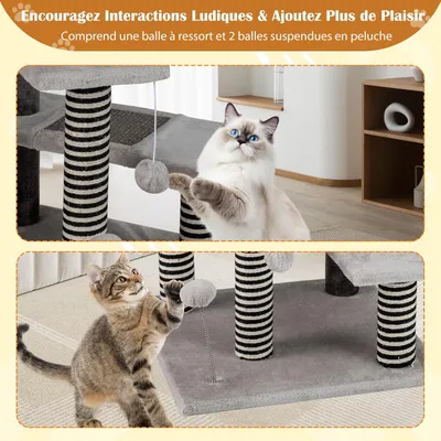 GIANTEX Arbre Chat 5 Niveaux 93 cm, 3 Plateformes, Sisal, Perchoir, Balles