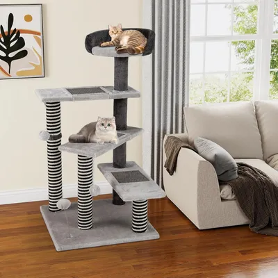 GIANTEX Arbre Chat 5 Niveaux 93 cm, 3 Plateformes, Sisal, Perchoir, Balles