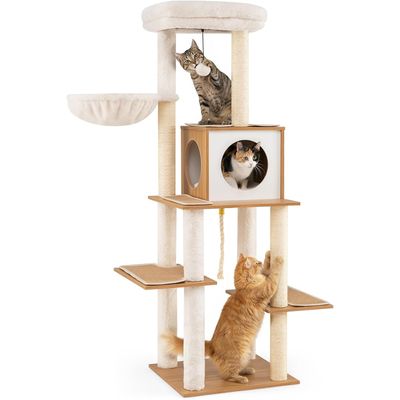 GIANTEX Arbre Chat XXL Bois, Condo, Hamac, Perchoir,Sisal