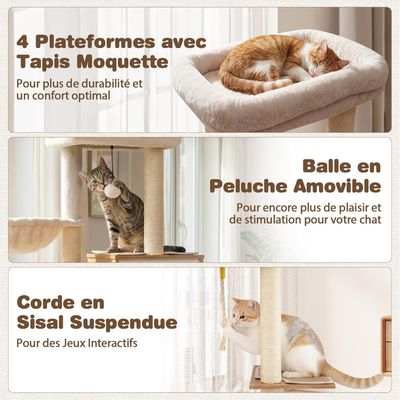 GIANTEX Arbre Chat XXL Bois, Condo, Hamac, Perchoir,Sisal