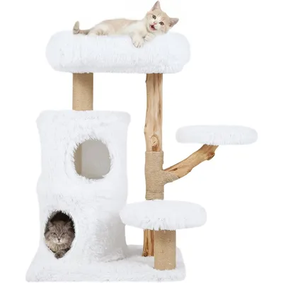 GIANTEX Arbre Chat XXL 93 cm, Bois, Niche, 3 Plateformes, 3 Griffoirs Jute