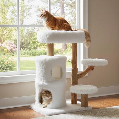 GIANTEX Arbre Chat XXL 93 cm, Bois, Niche, 3 Plateformes, 3 Griffoirs Jute