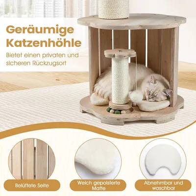 Giantex Kleiner Katzenbaum Mit Höhle, Plattform,Kratzsäulen Und Spielbällen Giantex Kleiner Katzenbaum Mit Höhle, Plattform,Kratzsäulen Und Spielbällen