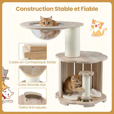 GIANTEX Arbre à Chat 73 cm, Condo, Capsule, 2 Sisal, Balles, Coins Arrondis