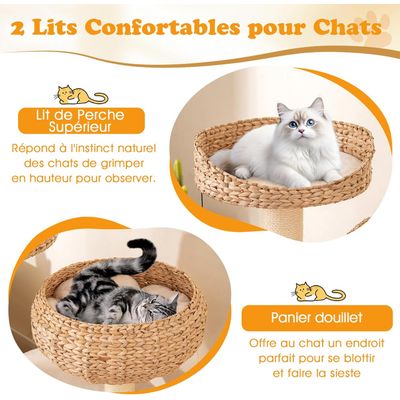 GIANTEX Arbre Chat 104 cm, 4 Niveaux, Tige Massette, Niche, Sisal, Balles