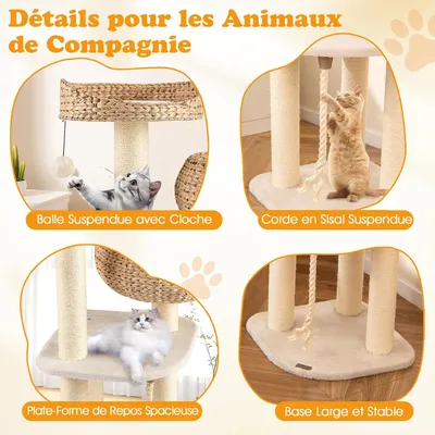 GIANTEX Arbre Chat 104 cm, 4 Niveaux, Tige Massette, Niche, Sisal, Balles