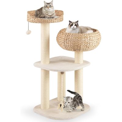 GIANTEX Arbre Chat 104 cm, 4 Niveaux, Tige Massette, Niche, Sisal, Balles